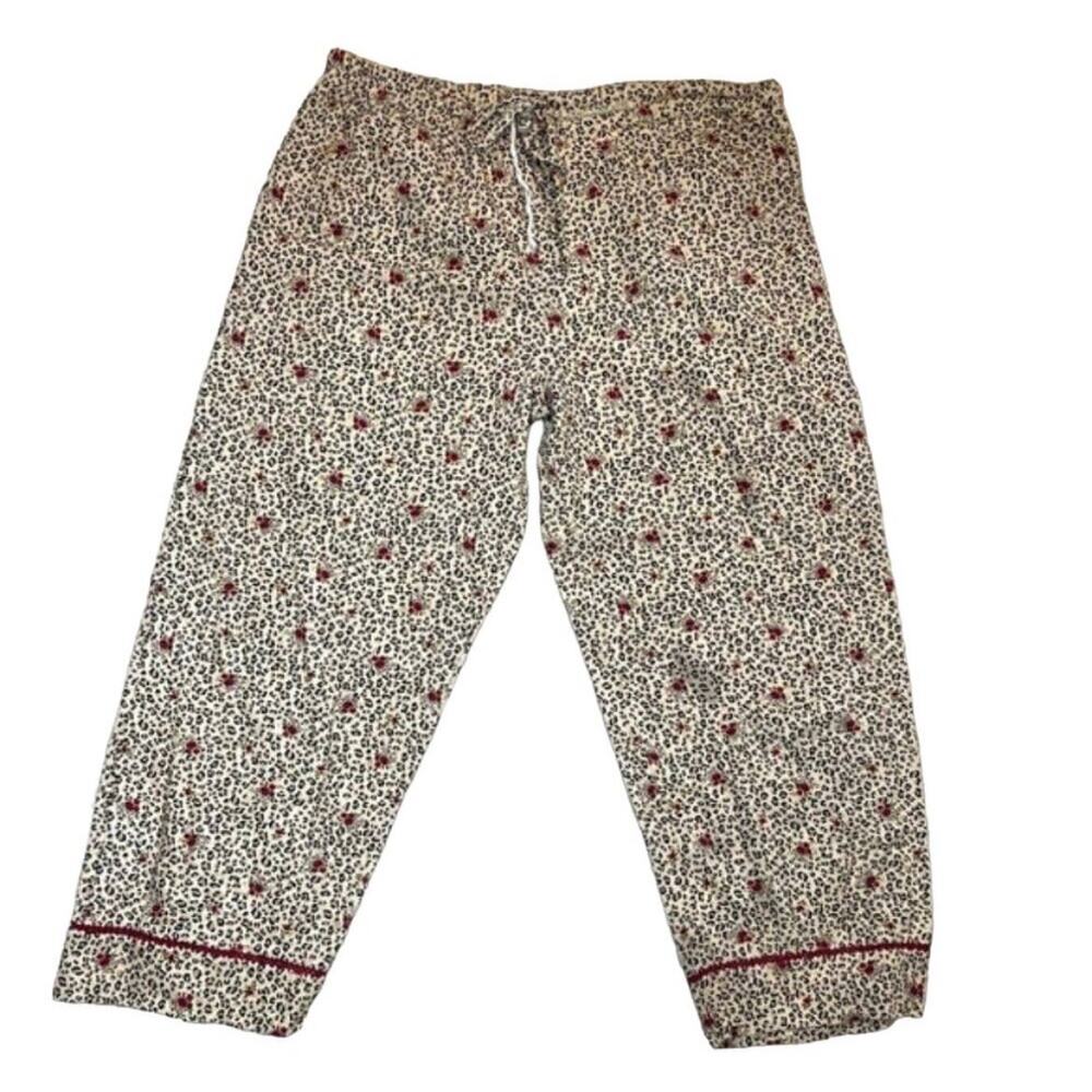 Vintage Pillow Talk Leopard Rose Print Pajama Pants Elastic Waist Lounge Bottoms